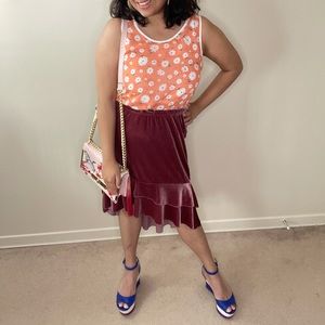 Vintage Velvet Asymmetric Burgundy Skirt